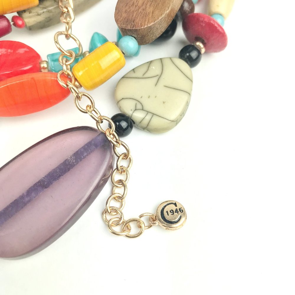 BOHO 3 Strand Wood Acrylic Bead Necklace - Picture 6 of 12